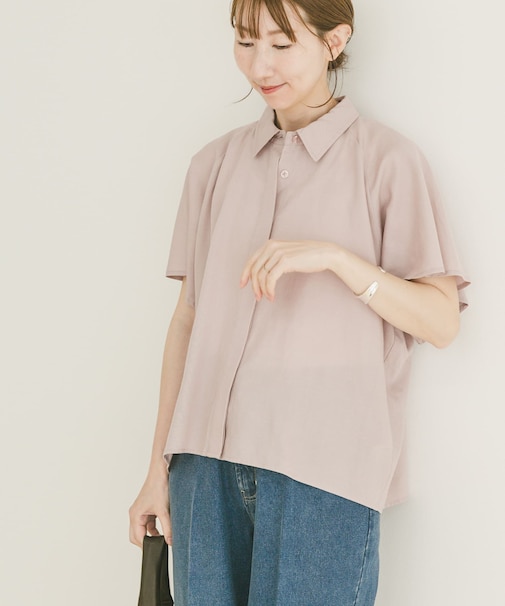 リネン混フレアスリーブシャツ