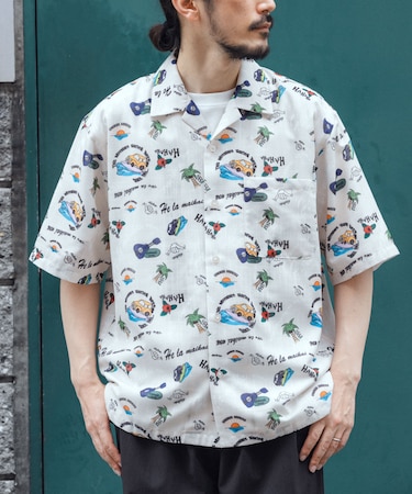 アロハプリントオープンカラー半袖シャツ
