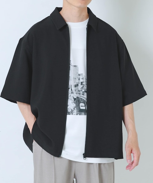 2WAYストレッチ半袖ジップアップシャツ