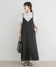 『洗濯可』リネンライクバックリボンワンピース