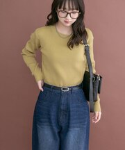 リブクルーネックニット