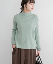 リブ配色ハイネックニット