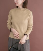リブ配色ハイネックニット