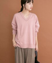 Vネック配色ラインニット