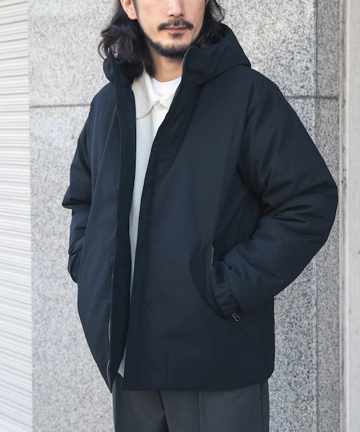 梳毛タッチ 中綿ミドル フーディコート