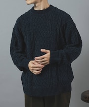 ケーブル編み モールクルーネック ニット