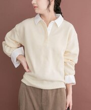 シャツカラーレイヤードニット