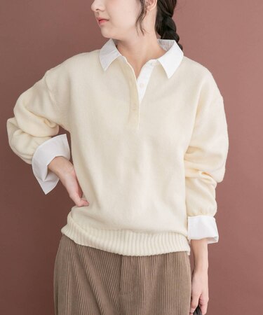 シャツカラーレイヤードニット