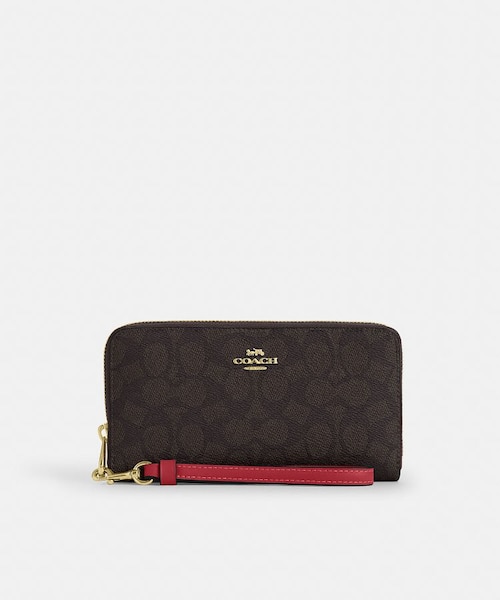 未使用 コーチ ☆ シグネチャーキャンバス ラウンドジップ 長財布 ストラップ付 COACH - 未使用 コーチ ☆ シグネチャーキャンバス ラウンド