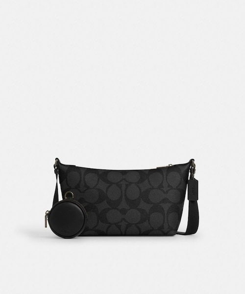 ✨美品✨コーチ メッセンジャーバッグ サリバン スムース ヘリテージ 大容量 黒 公式】サリバン クロスボディ バッグ・シグネチャー キャンバス