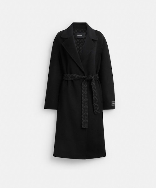 COACH ブラック ロングコート Sサイズ 公式】ベルテッド ウール ロング コート｜コーチ アウトレットの