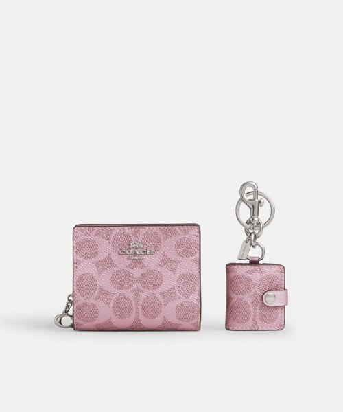 小物 Coach Signature Pink Picture Frame Charm 公式】ボックスド スナップ ウォレット アンド ピクチャー フレーム