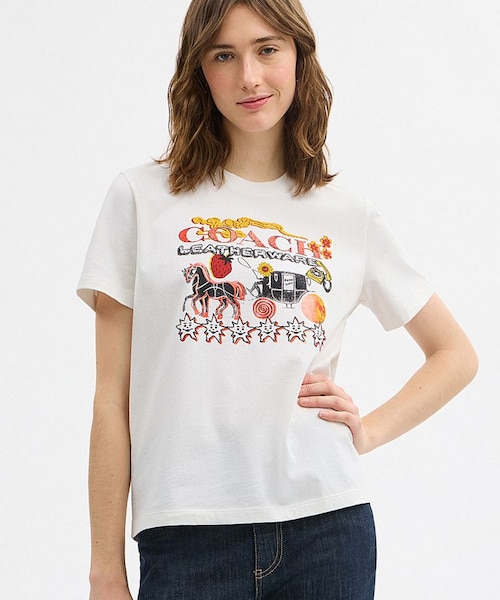 COACH ホースアンドキャリッジオーガニックホワイト Tシャツ　競馬　午年 ホース アンド キャリッジ Tシャツ・オーガニック コットン（Tシャツ