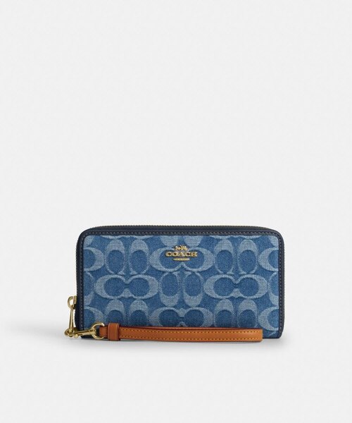 ♡新品 箱付きCOACH シグネチャー ラウンドジップ長財布 デニム&amp;レザー♡ 極美品COACH コーチ長財布デニムラウンドファスナーシグネチャー男女