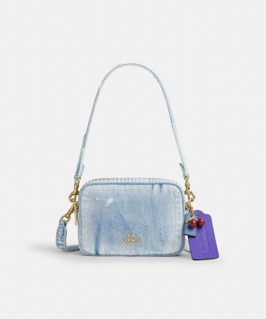 【公式】ミニ キャリー クロスボディ バッグ・ラブド デニム・チャーム