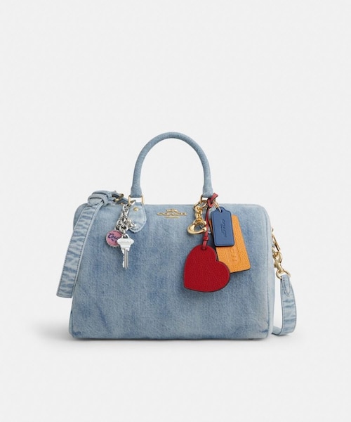 COACH ローアン ラージ サッチェルバッグ•ラブド デニム チャーム付き 公式】ローアン ラージ サッチェル バッグ・ラブド デニム・チャーム