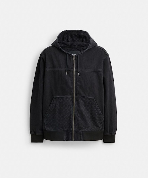 coach デニム　ジップパーカー　ブラック　S シグネチャー デニム ジップ ジャケット｜コーチ アウトレットの