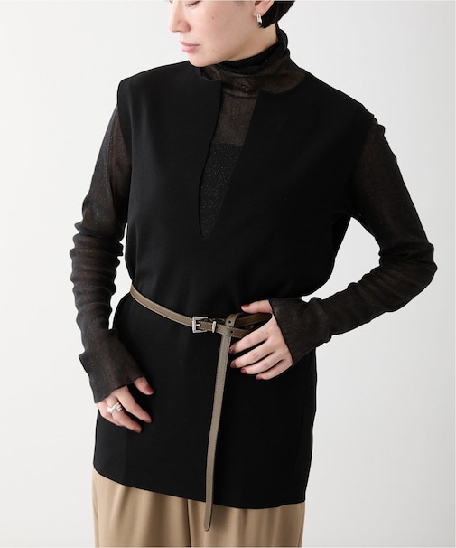 スリットネックロングニット プルオーバー