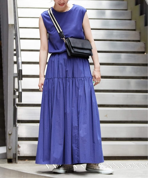 ゆオーダーメード　サンプル　ブルー　ワンピース　　2点 ウォッシャブル / カットコンビティアードワンピース｜ベーセー