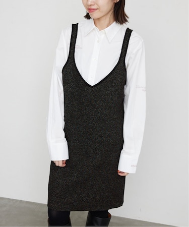 シャイニーリブバックリボンデザインジレ