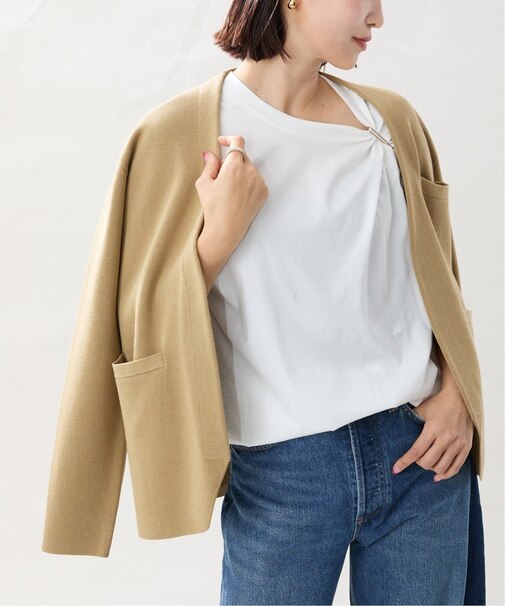 collarless soft knit ジャケット