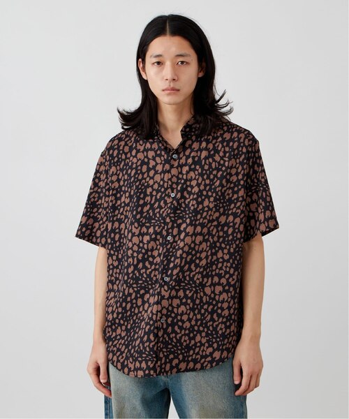 マルチパターン総柄 ジョーゼット バンドカラーショートスリーブ