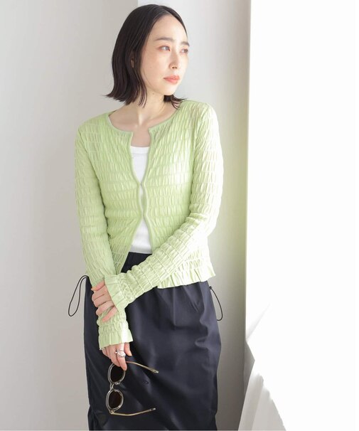 シャーリング編みニットカーディガン