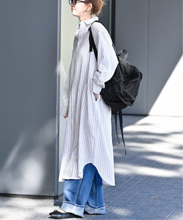 ロングルーズストライプシャツワンピ