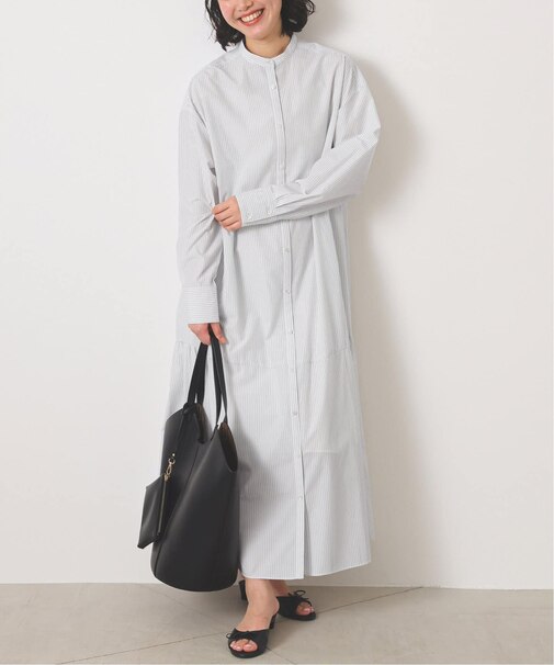 バンドカラーティアードシャツワンピース