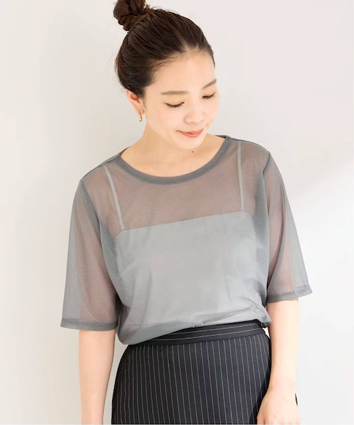 シアーラメ5分袖TEE