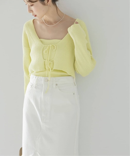 COTTON BOUCLEリブショートカーディガン