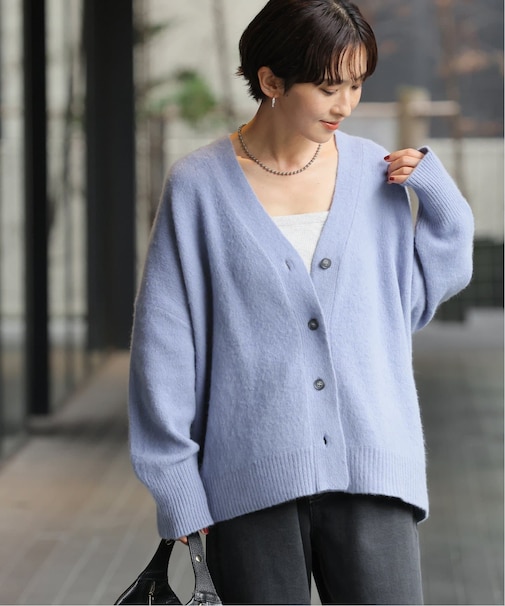 ヘアリーファーVネックカーディガン