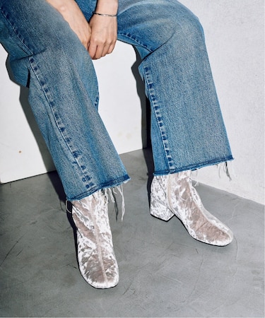 GRISE5.5cmラウンドベルベットショートブーツ