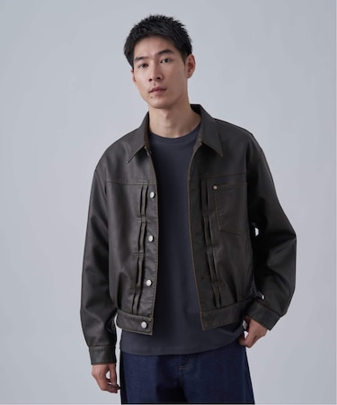 フェード加工 フェイクレザー トラッカージャケット