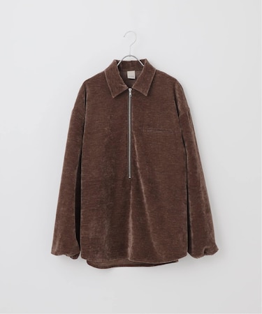 【Deux Allures/ドゥ アリュール】ベロアハーフジッププルオーバー