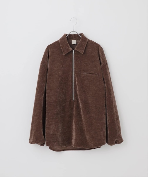 【Deux Allures/ドゥ アリュール】ベロアハーフジッププルオーバー