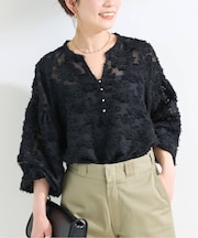 《追加7》手洗い可 / パフスリーブジャガードブラウス