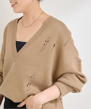 手洗い可 / ディープVネックダメージニット