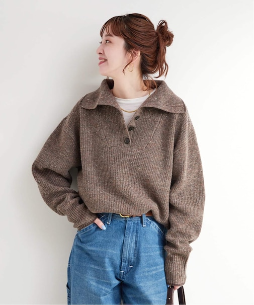 ネップヤーンエルボーパッチニット