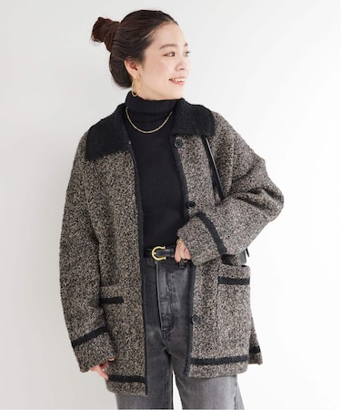 手洗い可 / ツイード調パイルニットジャケット