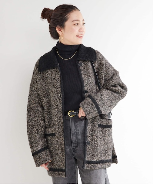 手洗い可 / ツイード調パイルニットジャケット