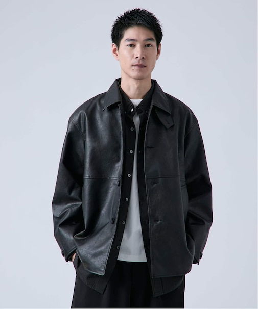 フェード加工 フェイクレザーカーコート