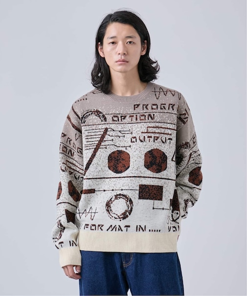 LO-FI ジャガードクルーネックニット