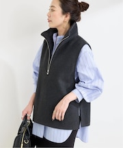 《2点セット》ウォッシャブル / スタンドシャツ付きハーフジップベスト