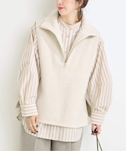 《2点セット》ウォッシャブル / スタンドシャツ付きハーフジップベスト