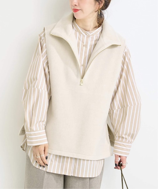 《2点セット》ウォッシャブル / スタンドシャツ付きハーフジップベスト