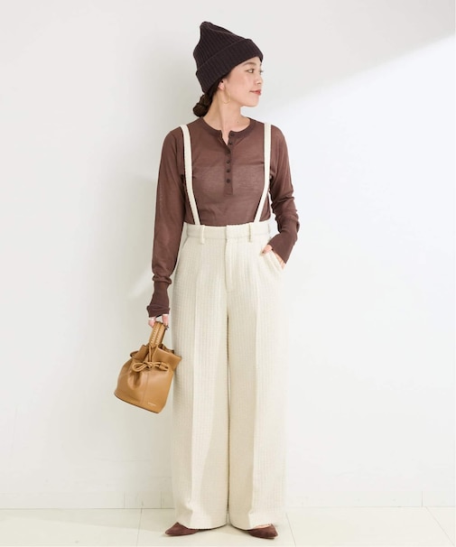 手洗い可 / 格子織りワイドパンツ