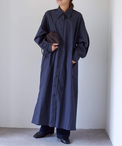 チェックボウタイロングシャツワンピース｜ベーセーストックの