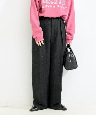 手洗い可 / スパンコールツイードタックワイドパンツ