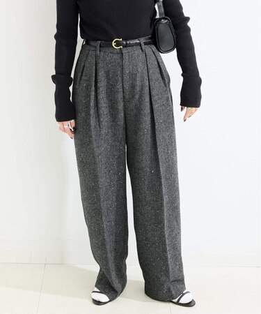 手洗い可 / スパンコールツイードタックワイドパンツ